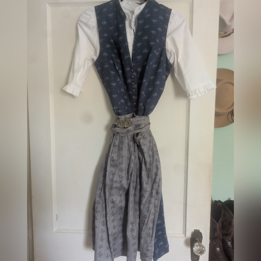 Navy Blue Floral Stockerpoint Dirndl Dress Trachten 42